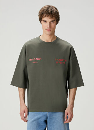 Tee Library Erkek Haki Slogan Baskılı T-Shirt S
