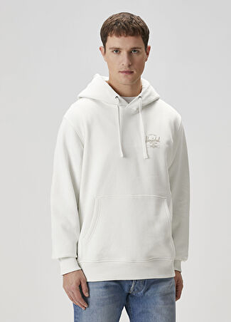 Herschel Erkek Beyaz Kapüşonlu Logo Baskılı Sweatshirt S