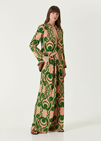 Dries Van Noten Kadın Pembe Yeşil Desenli Wide Leg Pantolon 36 It