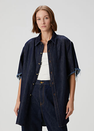 Darkpark Kadın Tina Koyu Mavi Denim Gömlek Lacivert Xs