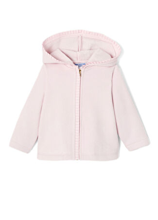 Jacadi Paris Kız Bebek Toz Pembe Fermuarlı Kapüşonlu Polar Sweatshirt 6 Ay -1