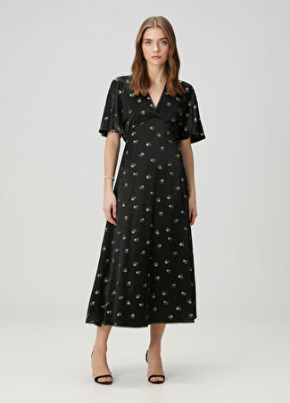 Beymen Collection Collection Kadın Siyah Çiçek Jakarlı Midi Elbise 34