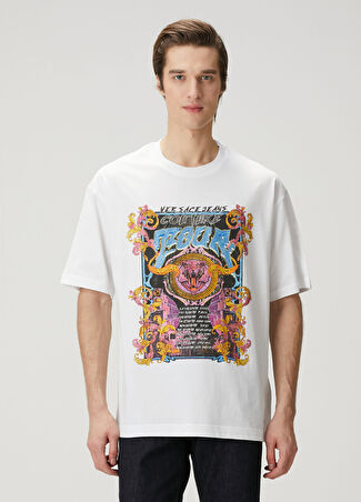 Versace Jeans Couture Erkek Beyaz Baskılı Logo Detaylı T-Shirt M