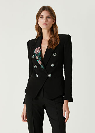 Balmain Kadın Siyah İşlemeli Kruvaze Ceket 36 It
