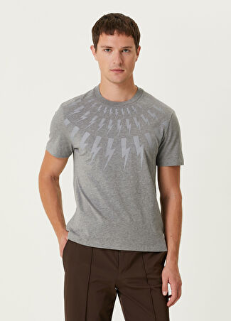 Neil Barrett Erkek Gri Logo Desenli T-Shirt S