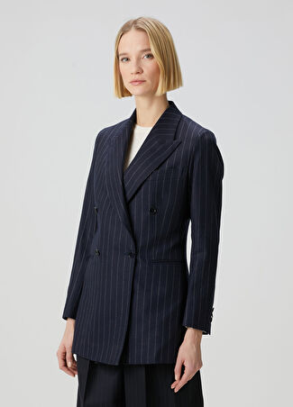 Giuliva Heritage Kadın Stella Lacivert Çizgili Yün Blazer 42 Fr