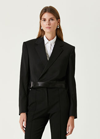 Helmut Lang Kadın Siyah Kemerli Kruvaze Yün Blazer 2 Us