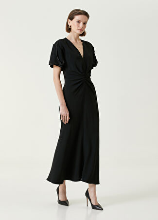 Victoria Beckham Kadın Siyah Drape Detaylı Midi Elbise 12 Us - 1