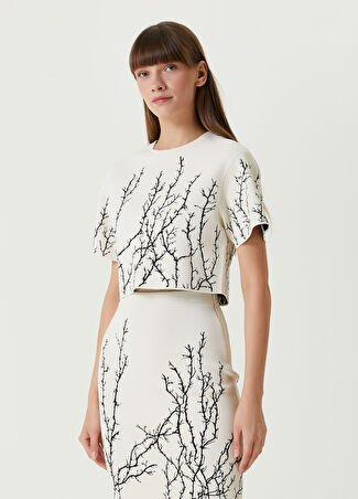 Mcqueen Kadın Fildişi Siyah Desenli Crop Yün Bluz M