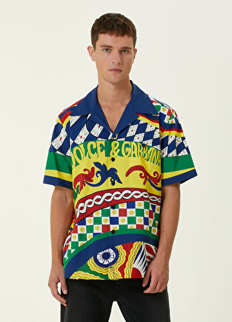 Dolce&gabbana Erkek Sarı Carretto Desenli Hawaiian Gömlek 38 It