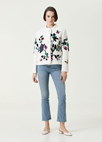 Valentino Kadın Mavi İşlemeli Crop Flare Jean Pantolon Lacivert 24 Us