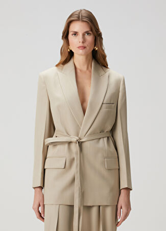 Victoria Beckham Kadın Bej Yün Blazer 12 Us -1