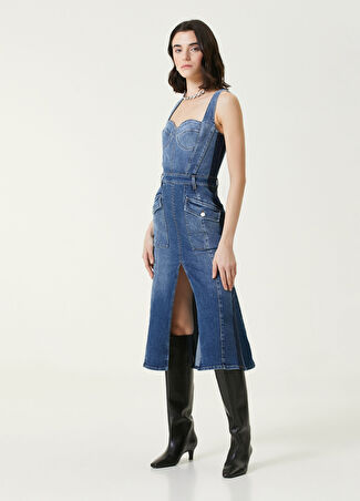 Mcqueen Kadın Mavi Midi Jean Elbise 40 It
