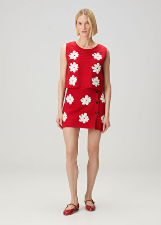 Msgm Kadın Kırmızı Çiçek Nakışlı Mini Etek Xs