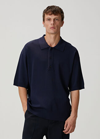 Academia Erkek Lacivert Polo Yaka Kısa Kollu Oversized Triko M