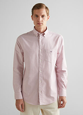 Gant Erkek Bordo Çizgili Dümeli Yaka Regular Fit Oxford Gömlek S -1
