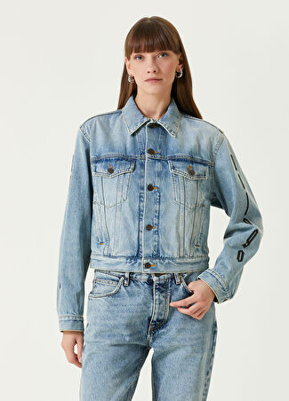 Balenciaga Kadın Mavi Logo Nakışlı Denim Ceket M