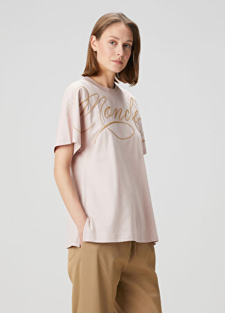 Moncler Kadın Logo Nakışlı T-Shirt Pembe S