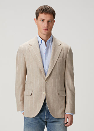 Brunello Cucinelli Erkek Bej Çizgi Desenli Ceket 52 It -1