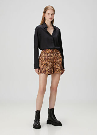 Allsaints Kadın Charli Leopar Desenli Keten Şort Kahverengi 4 Uk