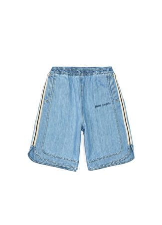 Palm Angels Erkek Çocuk Mavi Logo Detaylı Denim Şort