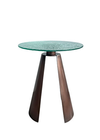 Lucenti Design Herse Bakır Rengi Eskitme Metal Ayak Şeffaf Cam Tablalı Yan Sehpa -1