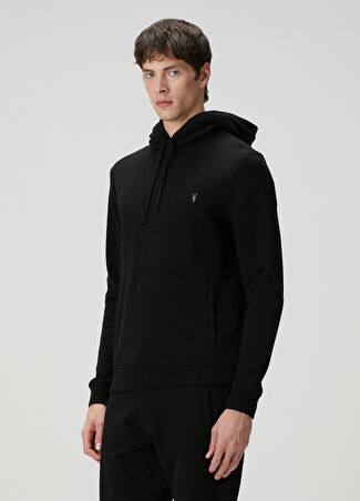 Allsaints Erkek Raven Siyah Kapüşonlu Organik Pamuk Sweatshirt S -1