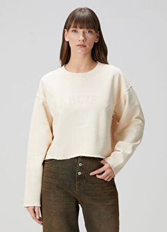 Maison Margiela Kadın Bej Logolu Sweatshirt Xs