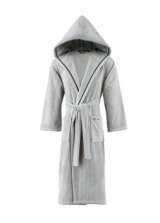 Soft Cotton Strıpe Man Gri Pamuklu Erkek Bornoz -1