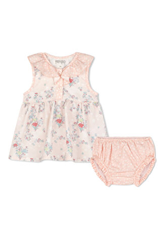 Kenzo Kız Çocuk Pembe Çiçek Desenli Bebek Elbise 9 Ay