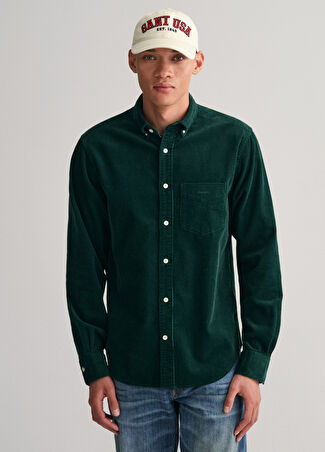Gant Erkek Yeşil Kadife Düğmeli Yaka Regular Fit Gömlek M -1