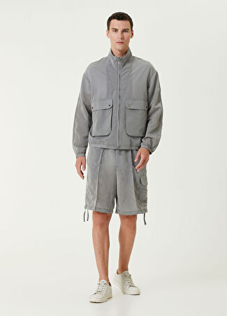 Emporio Armani Erkek Gri Crinkle Dokulu Kargo Bermuda 48 It