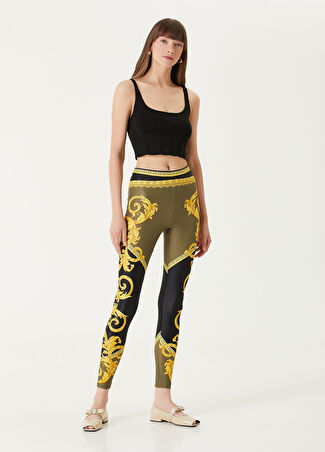 Versace Kadın Haki Gold Barok Desenli Tayt 38 It