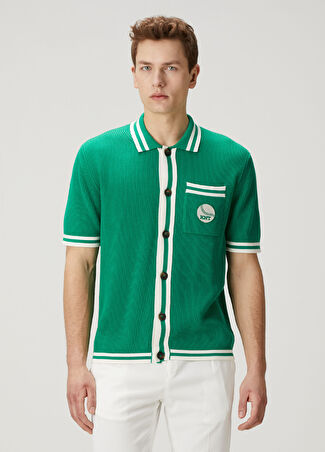Knt Erkek Yeşil Polo Yaka Kısa Kollu Yün Triko S