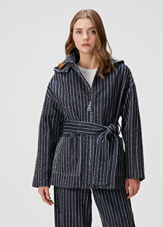 Khrisjoy Kadın Mavi Çizgili Denim Ceket 0 Us