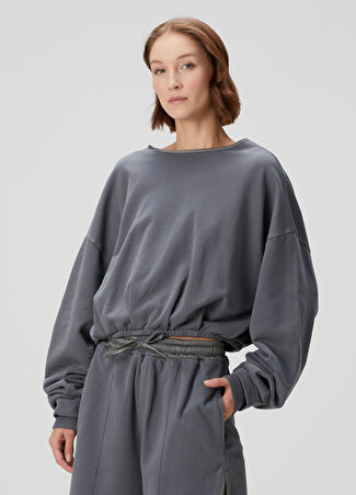 Halfboy Kadın Oblo Gri Sırt Detaylı Sweatshirt M