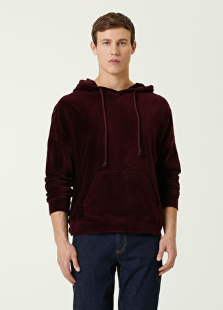 Mons Bons Mb Bordo Oversize Kapüşonlu Kadife Sweatshirt M -1