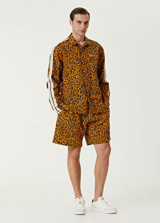Palm Angels Erkek Turuncu Siyah Leopar Desenli Keten Bermuda 48 It
