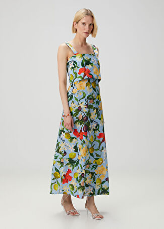 Collection Kadın Mavi Çiçekli Maksi Elbise 34