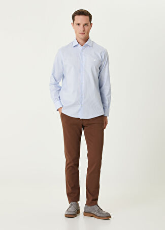 Club Erkek Slim Fit Kahverengi Twill Dokulu Chino Pantolon 46