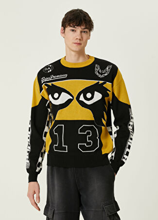 Haculla Erkek Siyah Sarı Baskılı Sweatshirt S