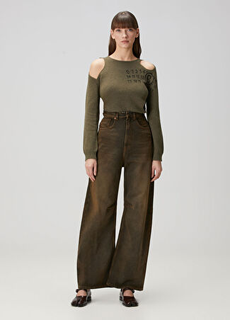 Mm6 Maison Margiela Kadın Kahverengi Wide Leg Jean Pantolon 26 Us