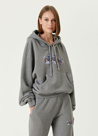 Off-white Kadın Gri Kapüşonlu Logolu Sweatshirt M