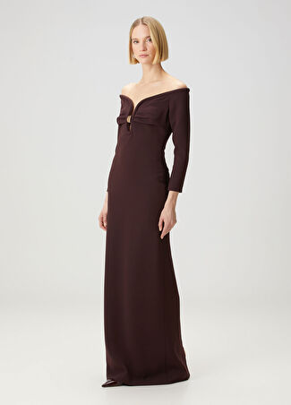 Roland Mouret Kadın Kahverengi Maksi Abiye Elbise 8 Uk