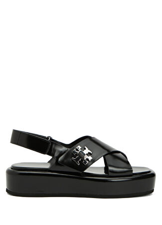 Tory Burch Kadın Turnlock Siyah Deri Sandalet 11 Us -1