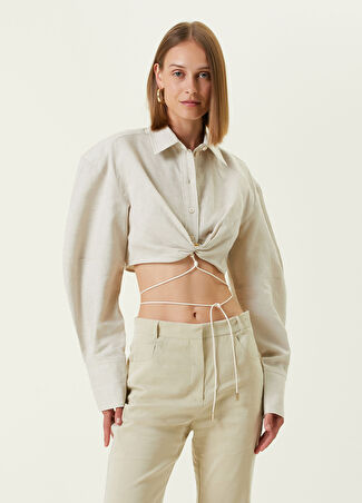 Jacquemus Kadın Bej Klasik Yaka Crop Gömlek 38 It