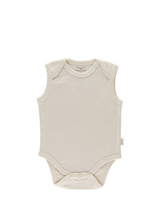 Naturaborn Bebek Bej Organik Pamuk Kolsuz Çıtçıtlı Body 3-6 Ay -1