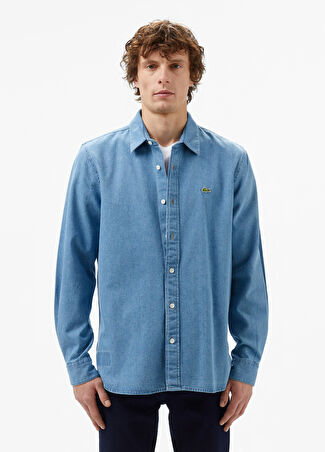 Lacoste Erkek Mavi Denim Regular Fit Uzun Kollu Gömlek Lacivert 41 -1
