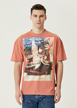 Palm Angels Erkek Pembe Fotoğraf Baskılı Logo Detaylı T-Shirt S
