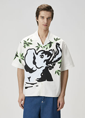 Kenzo Erkek Jungle Elephant Beyaz Figür Desenli Hawaii Gömlek S